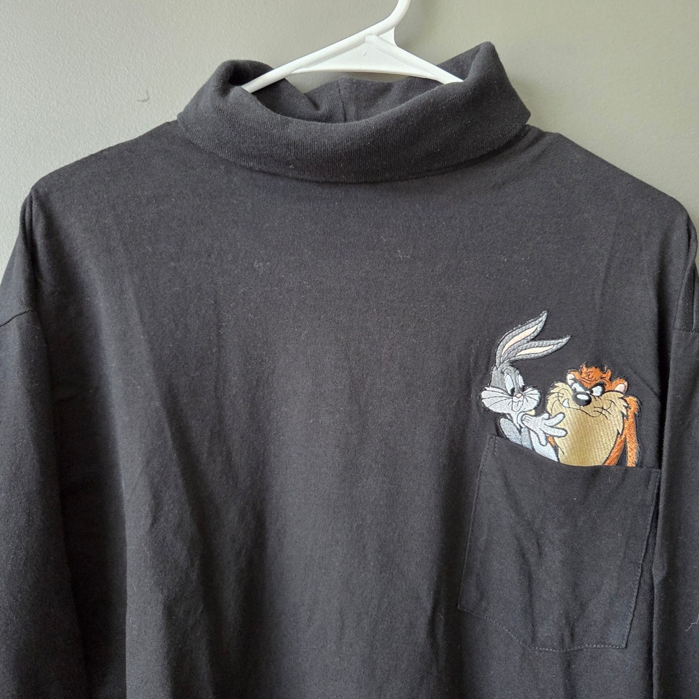 Vintage 1991 Acme Clothing Co Looney Tunes Bugs Bunny Taz Turtleneck‎ Black L